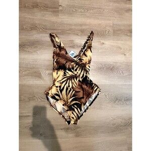 Speedo Black and Gold Tropical Leaf One-Piece Swimsuit